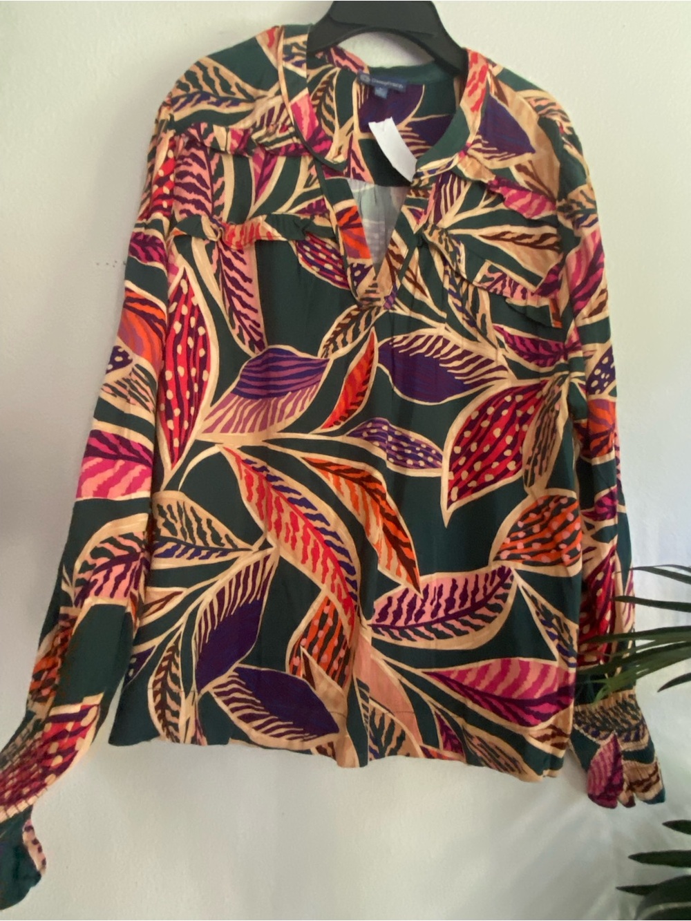 Women’s Democracy Vibrant Leaf Print Long-Sleeve Blouse - Multicolor